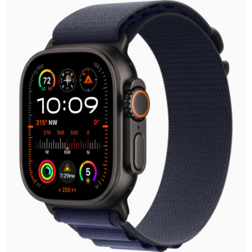Часы Apple Watch Ultra 2 GPS, 49 мм, корпус из черного титана, ремешок Alpine темно-синего цвета