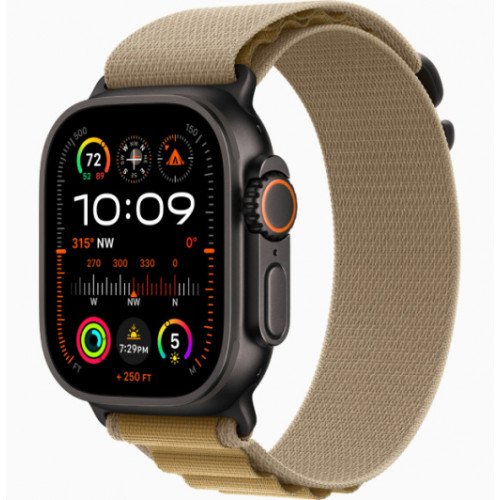 Часы Apple Watch Ultra 2 GPS, 49 мм, корпус из черного титана, ремешок Alpine цвета загар