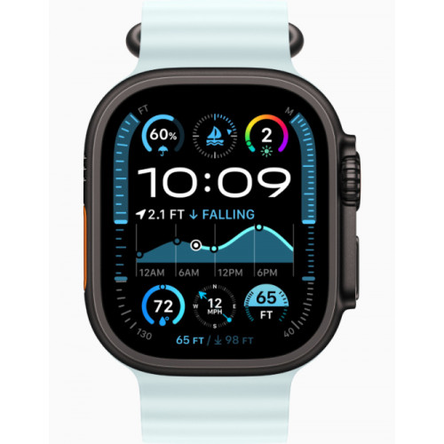 Часы Apple Watch Ultra 2 GPS, 49 мм, корпус из черного титана, ремешок Ocean голубого цвета — фото 2