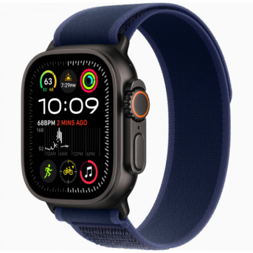 Часы Apple Watch Ultra 2 GPS, 49 мм, корпус из черного титана, ремешок Trail голубого цвета