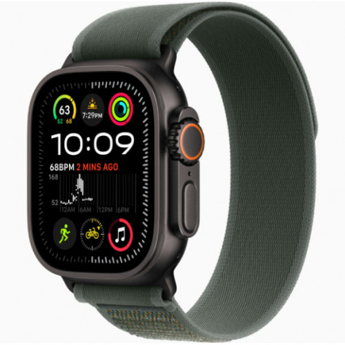 Часы Apple Watch Ultra 2 GPS, 49 мм, корпус из черного титана, ремешок Trail зеленого цвета