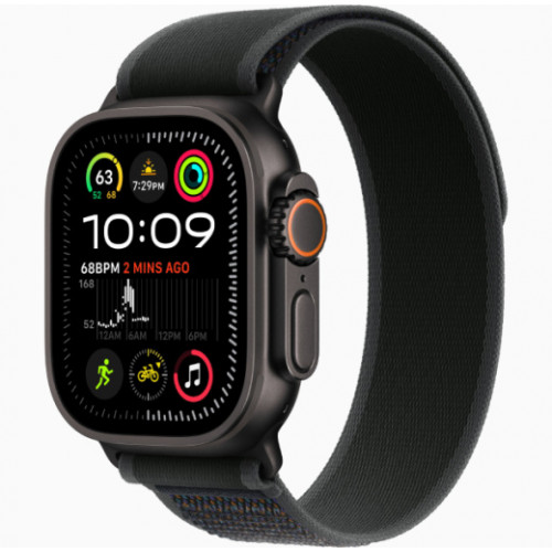 Часы Apple Watch Ultra 2 GPS, 49 мм, корпус из черного титана, ремешок Trail черного цвета