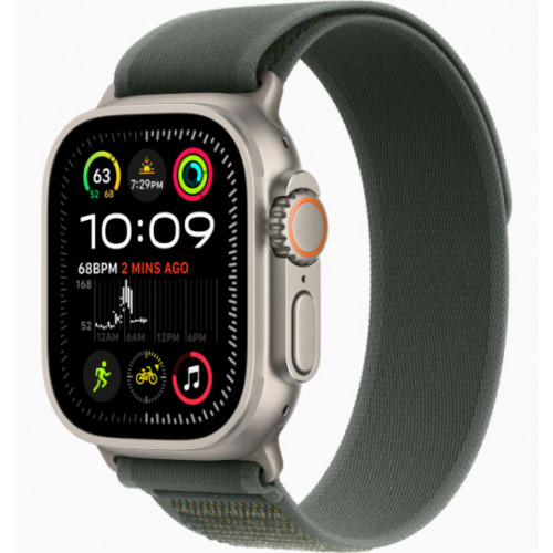 Часы Apple Watch Ultra 2 GPS, 49 мм, корпус из бежевого титана, ремешок Trail зеленого цвета