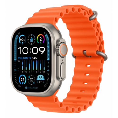 Часы Apple Watch Ultra 2 GPS, 49 мм, корпус из титана, ремешок Ocean оранжевого цвета